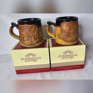 ​Pair of Stonebridge Pottery England Relief Mugs Lakenheath & Mildenhall Boxed